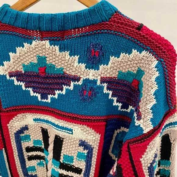 Vintage Southwestern Chunky Textured Abstract Geo Patterned Crewneck Sweater - Picture 6 of 6